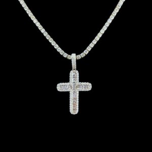 14k Gold Baguette Diamond Cross Pendant